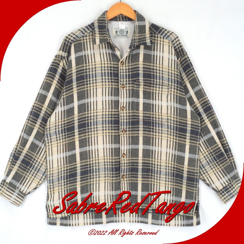 EUC Tom Tailor Casual Rugged Shirt Jacket Gray Ivory Plaid Large